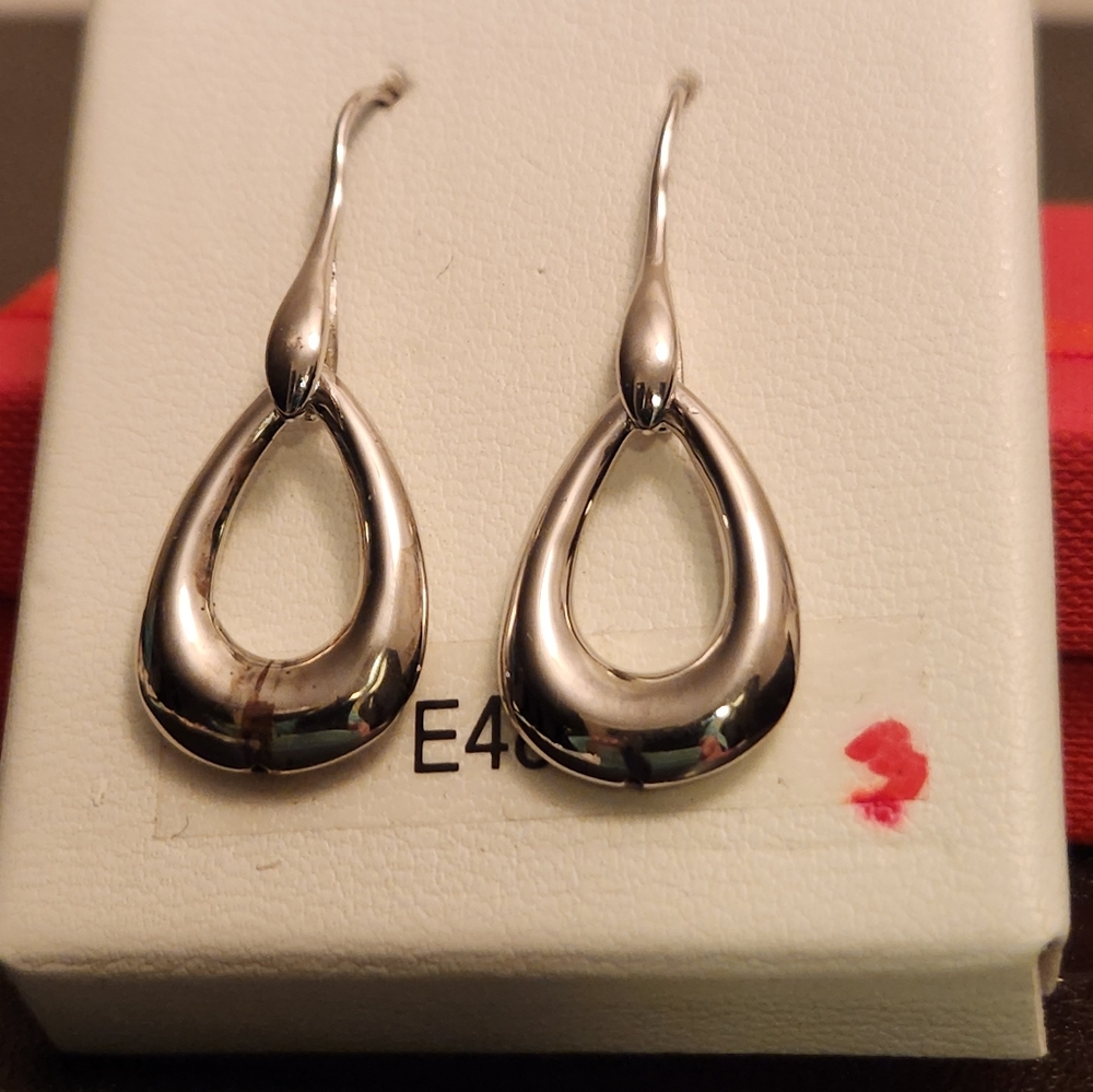 NEW STERLING SILVER 925 "LONG HEAVY PEAR-SHAPE DANGLING HOOK" EARRINGS